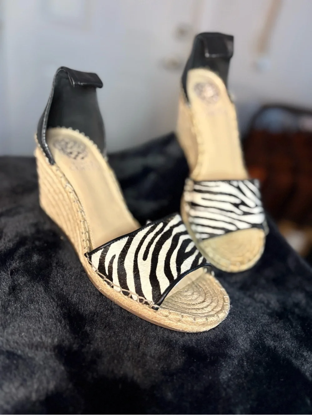 Vince Camuto Black & White Zebra Espadrille Wedge Sandals